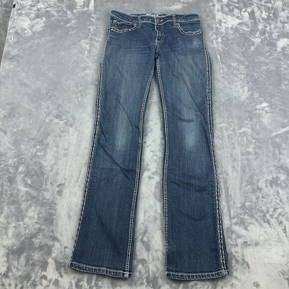 Rock 47 By Wrangler Jeans Womens 29X32 Low Rise Bootcut Embroidered Thick Stitch - Picture 1 of 10